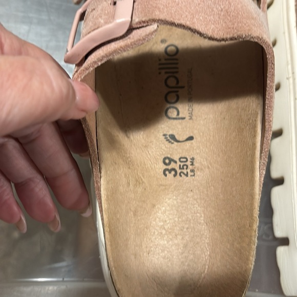 Birkenstock Papillio Pink and Tan Sandals with Contoured Footbed - Picture 7 of 7
